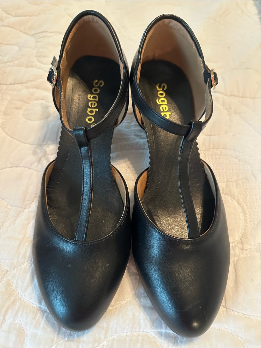 Women's Black T-Strap Heels With Jeweled Buckle - worn twice